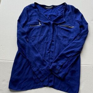 INC International Concepts Royal Blue Button-Front Blouse with Zip Pockets